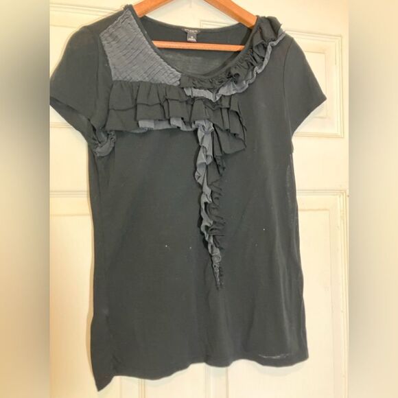 Ann Taylor Tops - Ann Taylor black/gray ruffle blouse, size medium, excellent condition